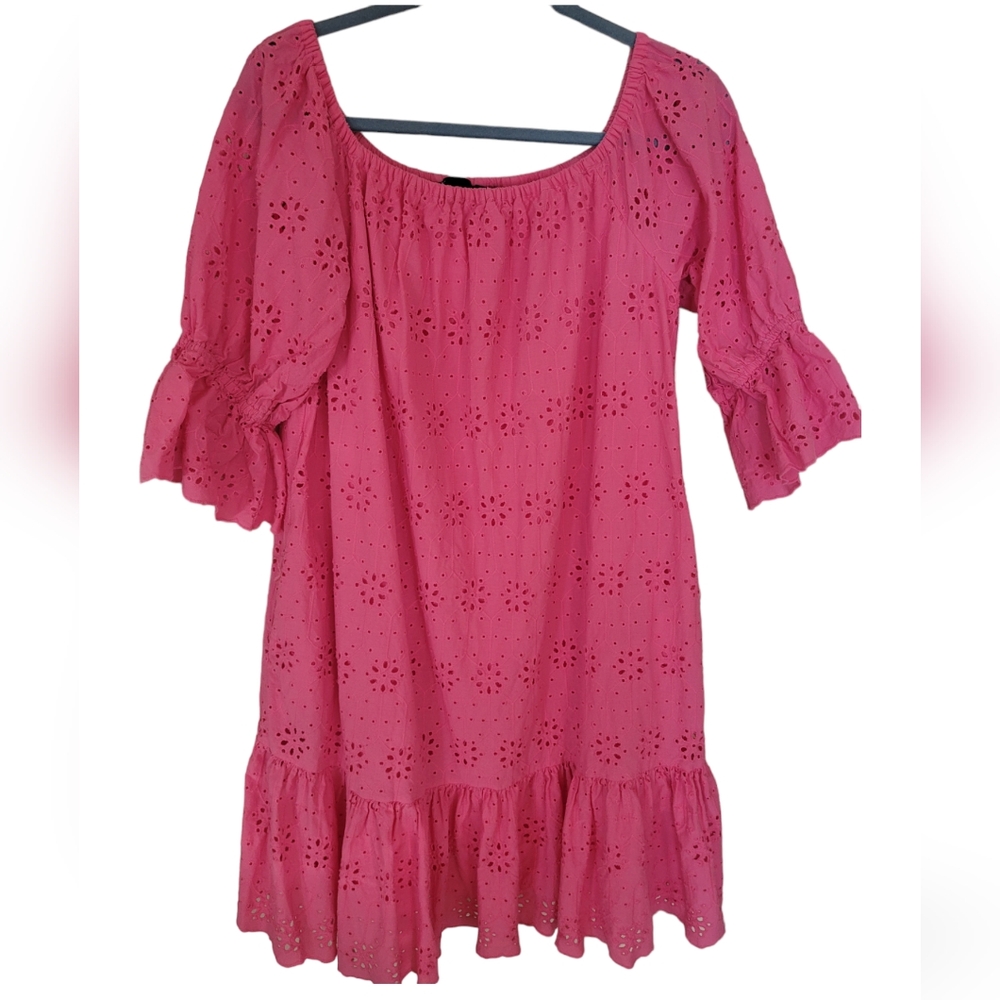 Womens Hot Pink Eyelet Dress L